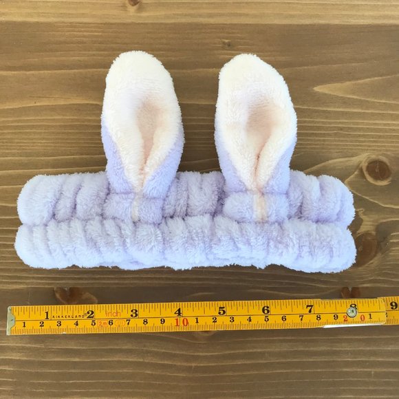 Soft Plush Bunny Ear Stretch Headband Lilac Purple with Pastel Pink - Picture 6 of 6